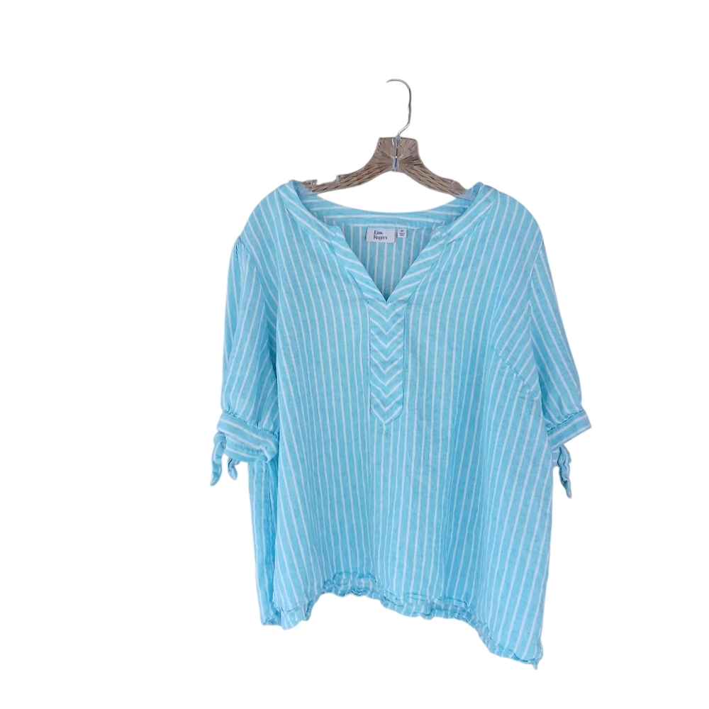 Kim Rogers Turquoise Striped Short Sleeved Tunic 3X